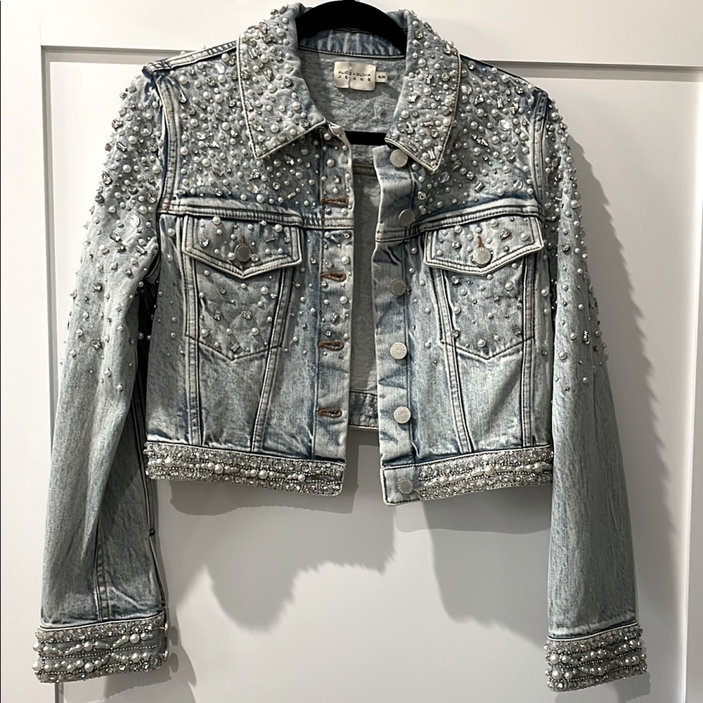 Alice + Olivia Nelson Studded Cropped Denim Jacket